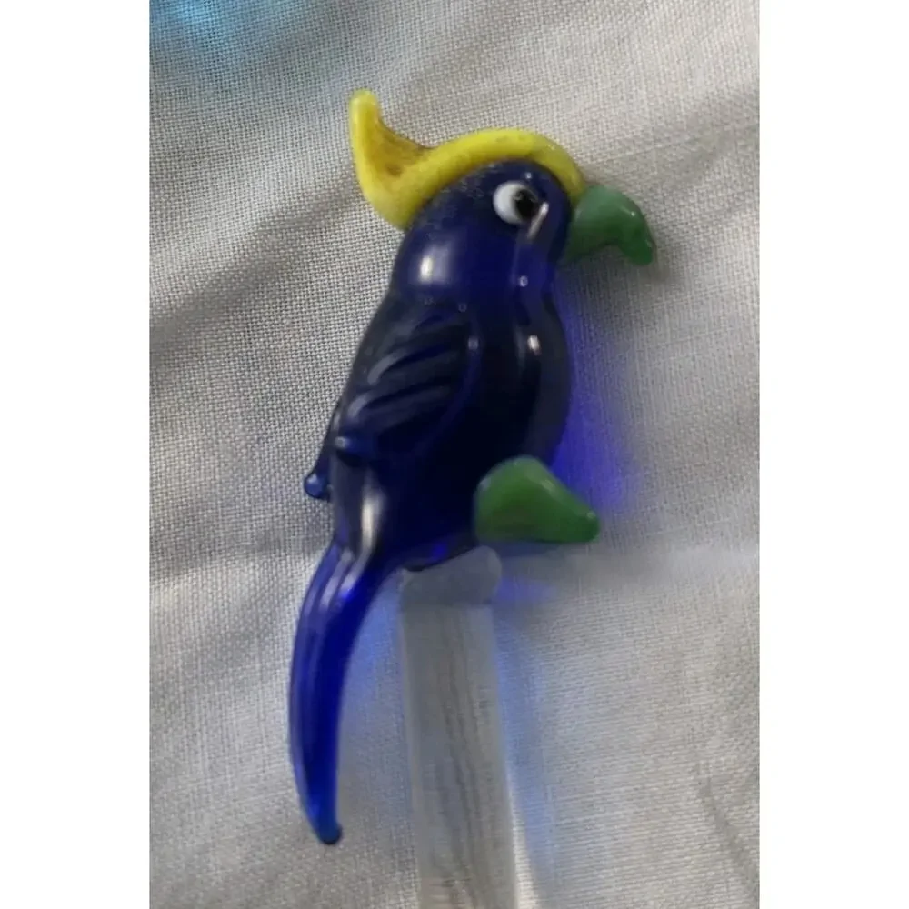 6 Vintage Art Glass Exotic Birds Parrot Palm Tree Dolphin Swizzle Sticks 8